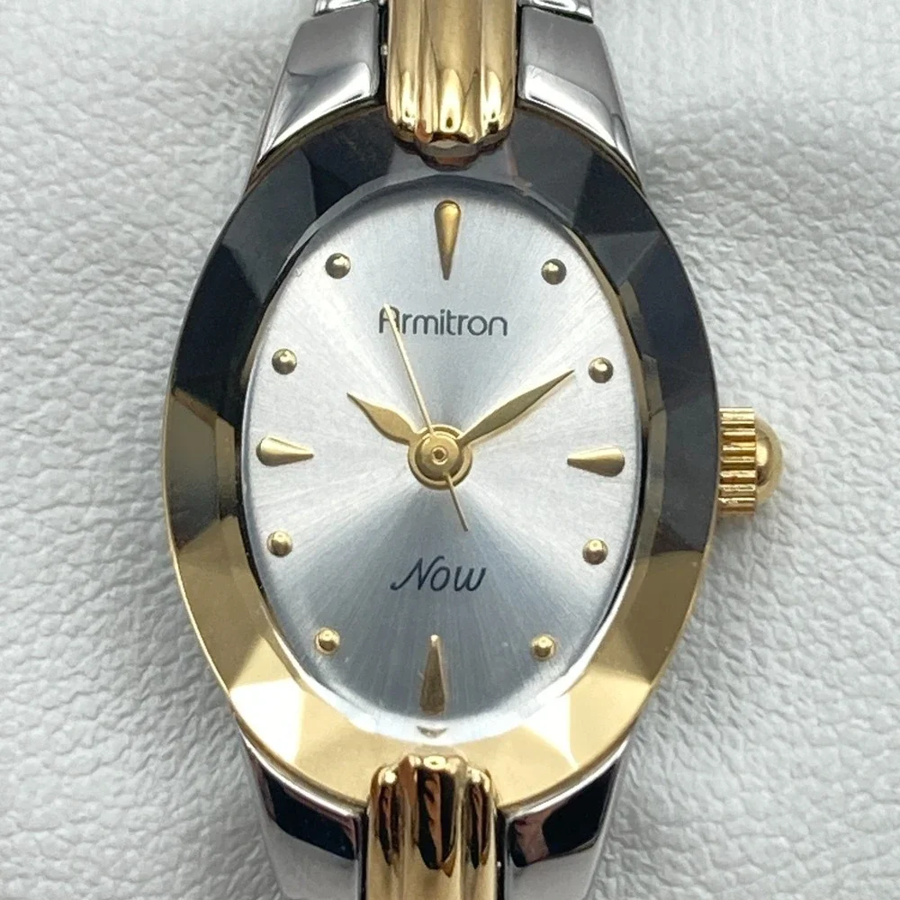Armitron Now Womens Watch 17mm Silver Gold Two Tone Faceted New Battery SMALL 6